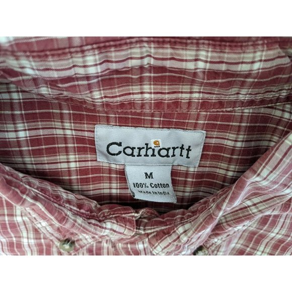 Carhartt Relaxed Fit Men's Red CottonPlaid Button Up Short Sleeve Shirt Sz M - Picture 3 of 7